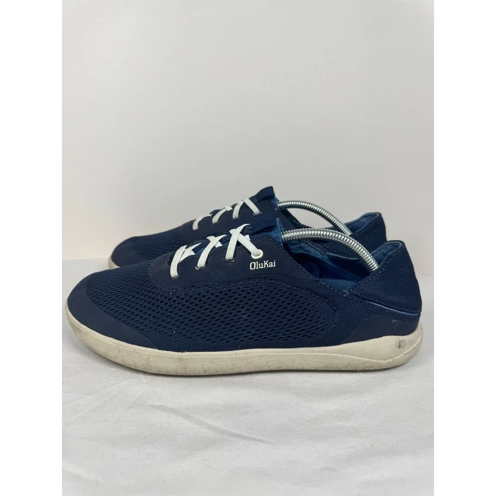 Olukai Moku Pae Mens Sneakers Trench Blue Off White Mesh Slip On Boat Shoes 10